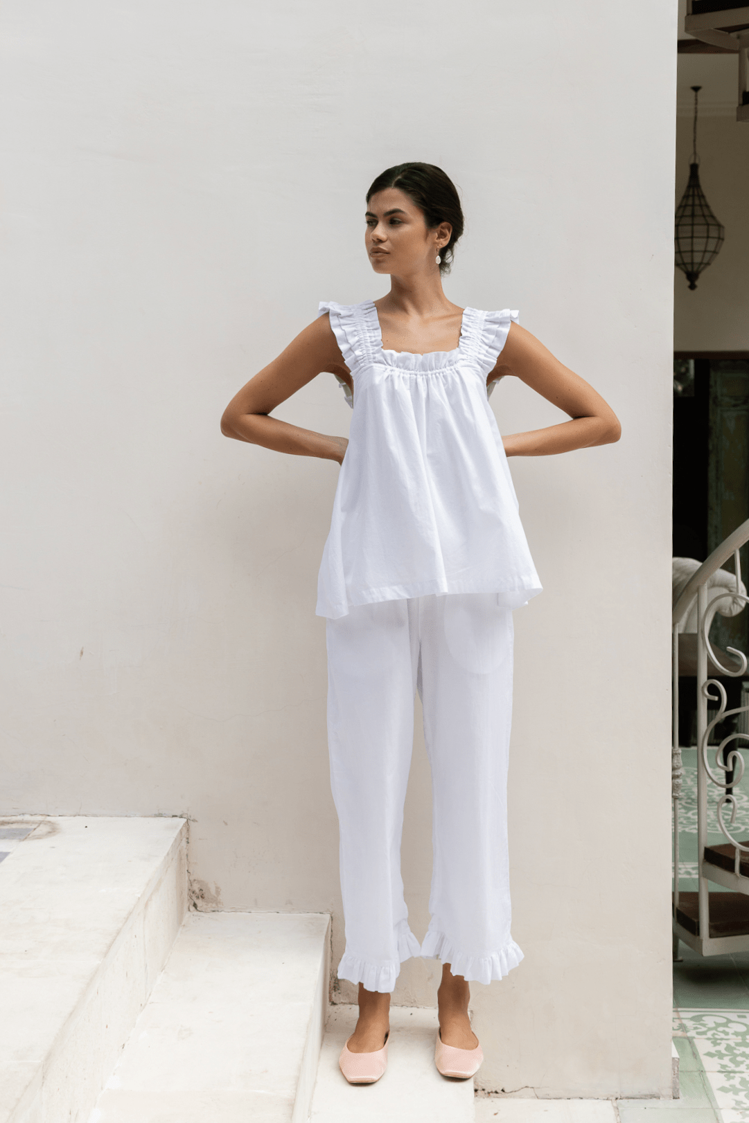 Nicolette Sleep Set - Pants - White Cotton Grass