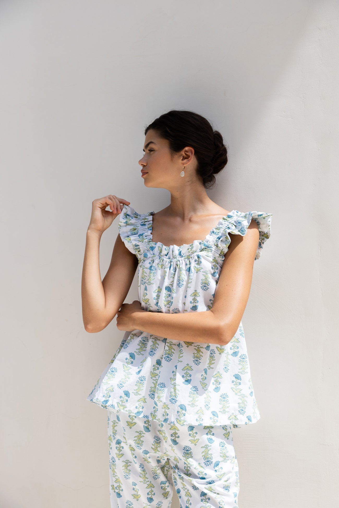 Nicolette Sleep Set - Pants - Cotton - Lotus Flower - Blue