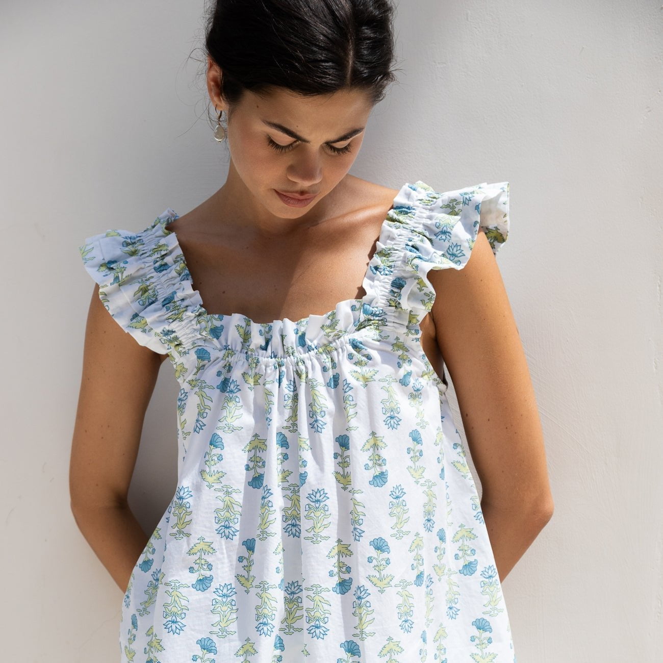 Nicolette Sleep Set - Pants - Cotton - Lotus Flower - Blue