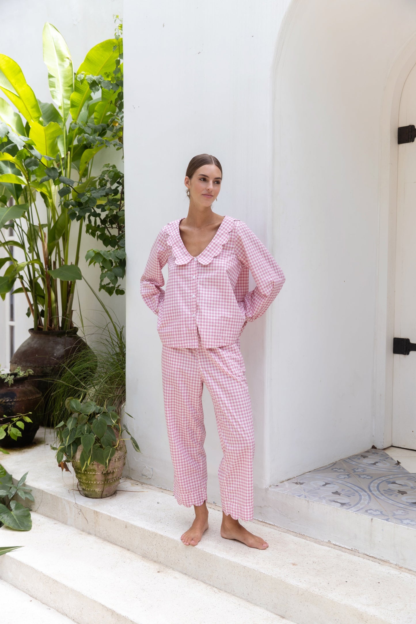 Penelope Sleep Set - Long - Gingham - Berry