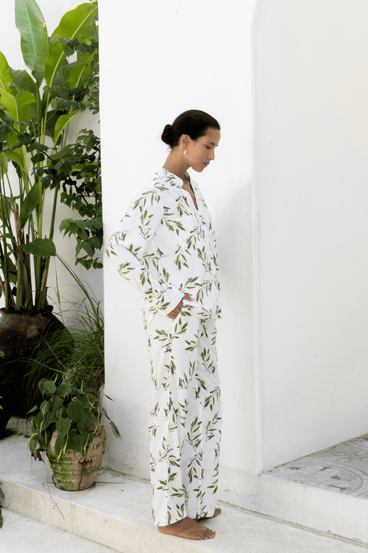 Maggie Pajama Set - Long - Olive Leaf