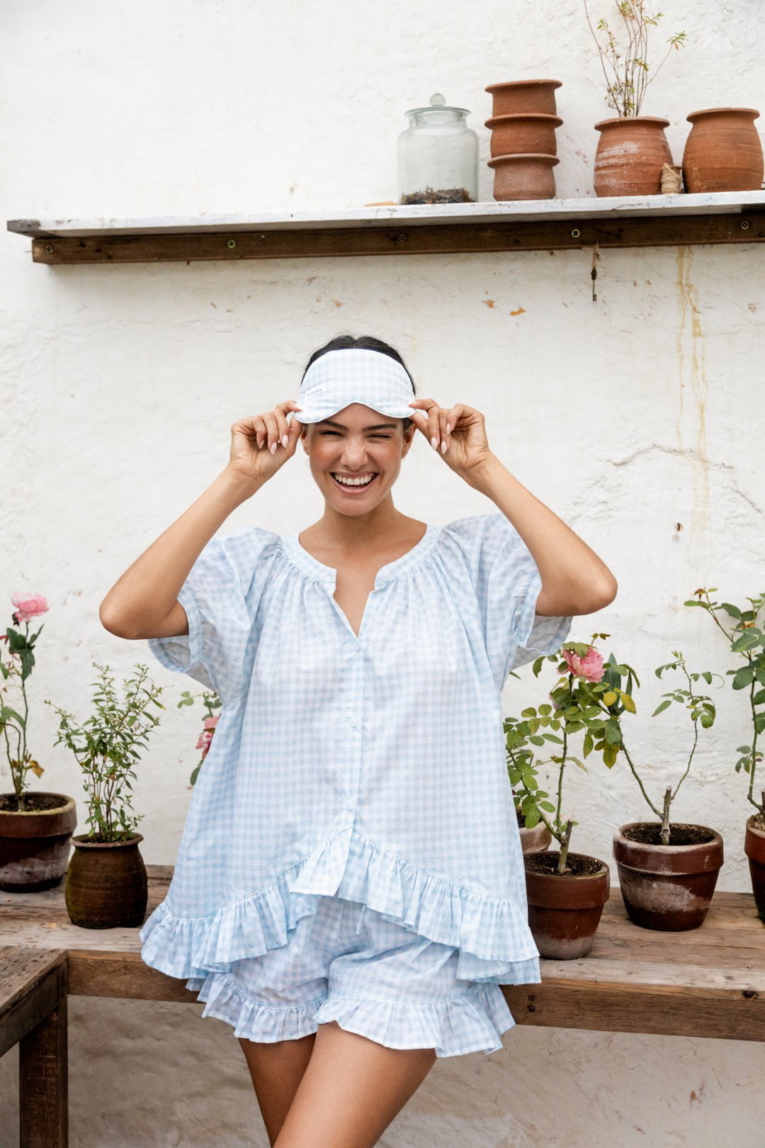 Sophie Sleep Set - Cotton - Gingham Pale Blue