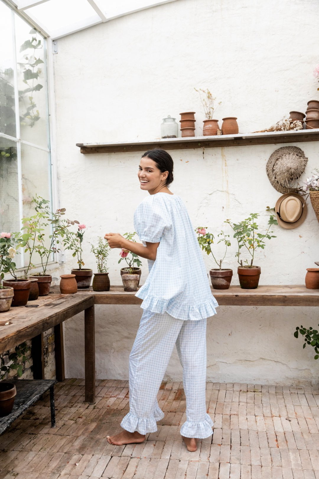 Sophie Sleep Set - Pants - Cotton - Gingham Pale Blue