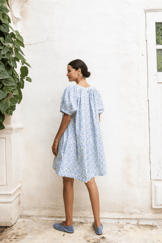 Libby Lounge Dress - Cotton - Floret Blue