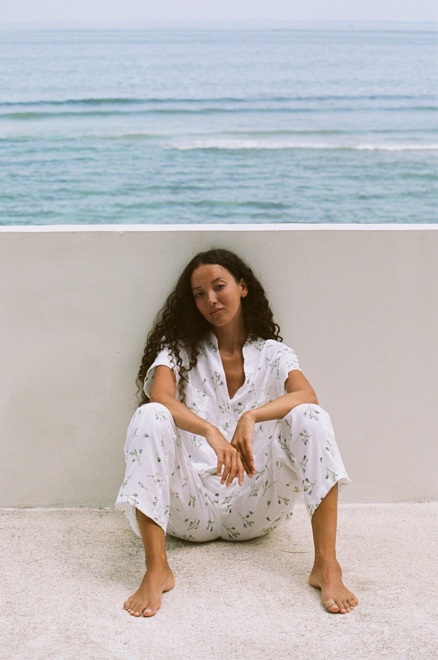 Maggie Pajama Set - Long Pants - Lyocell Linen - Bluebell