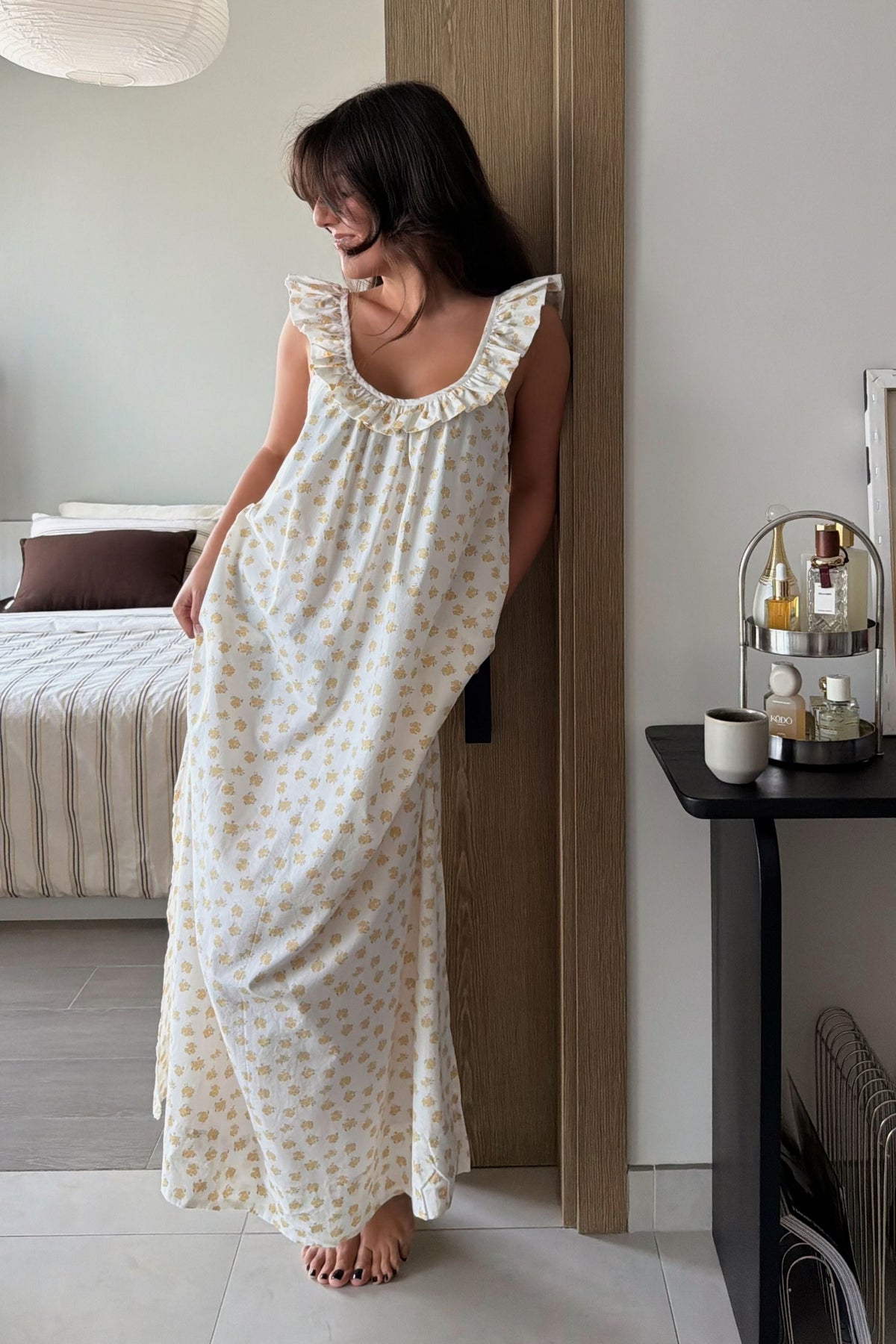 Piyama Margot Nightie in Meadow Honey – yellow floral nightie in cotton modal – image 4