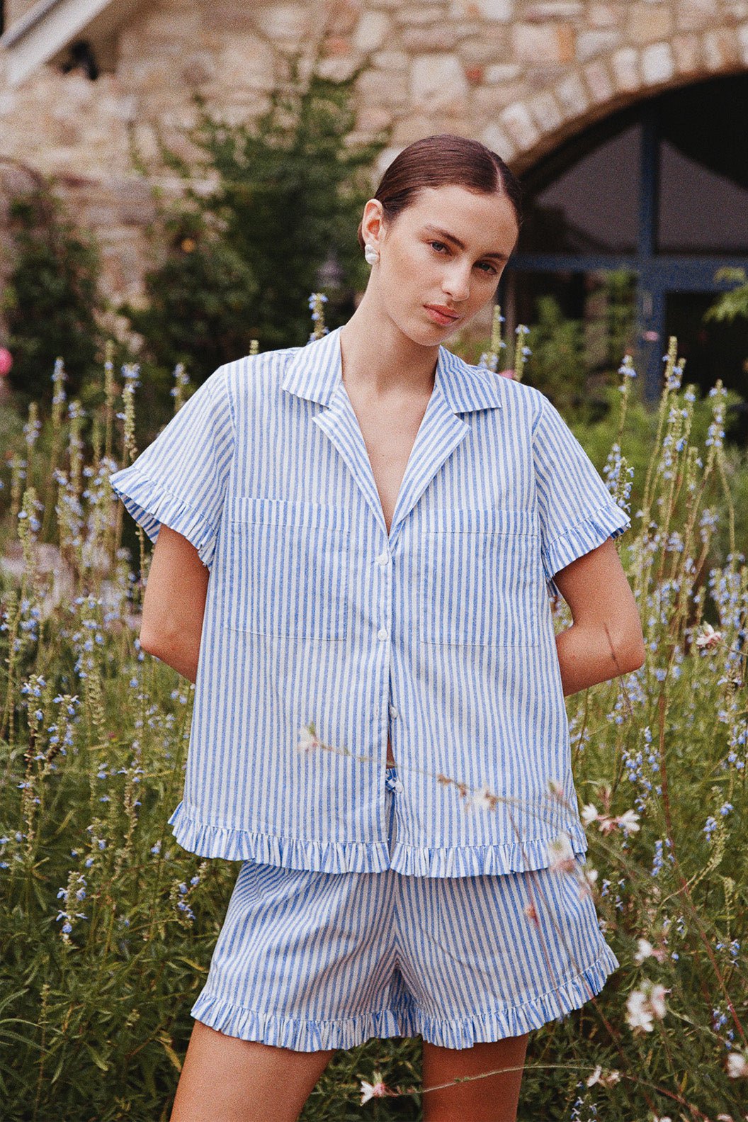 Felicity Frill Set - Cotton - Pinstripe Blue