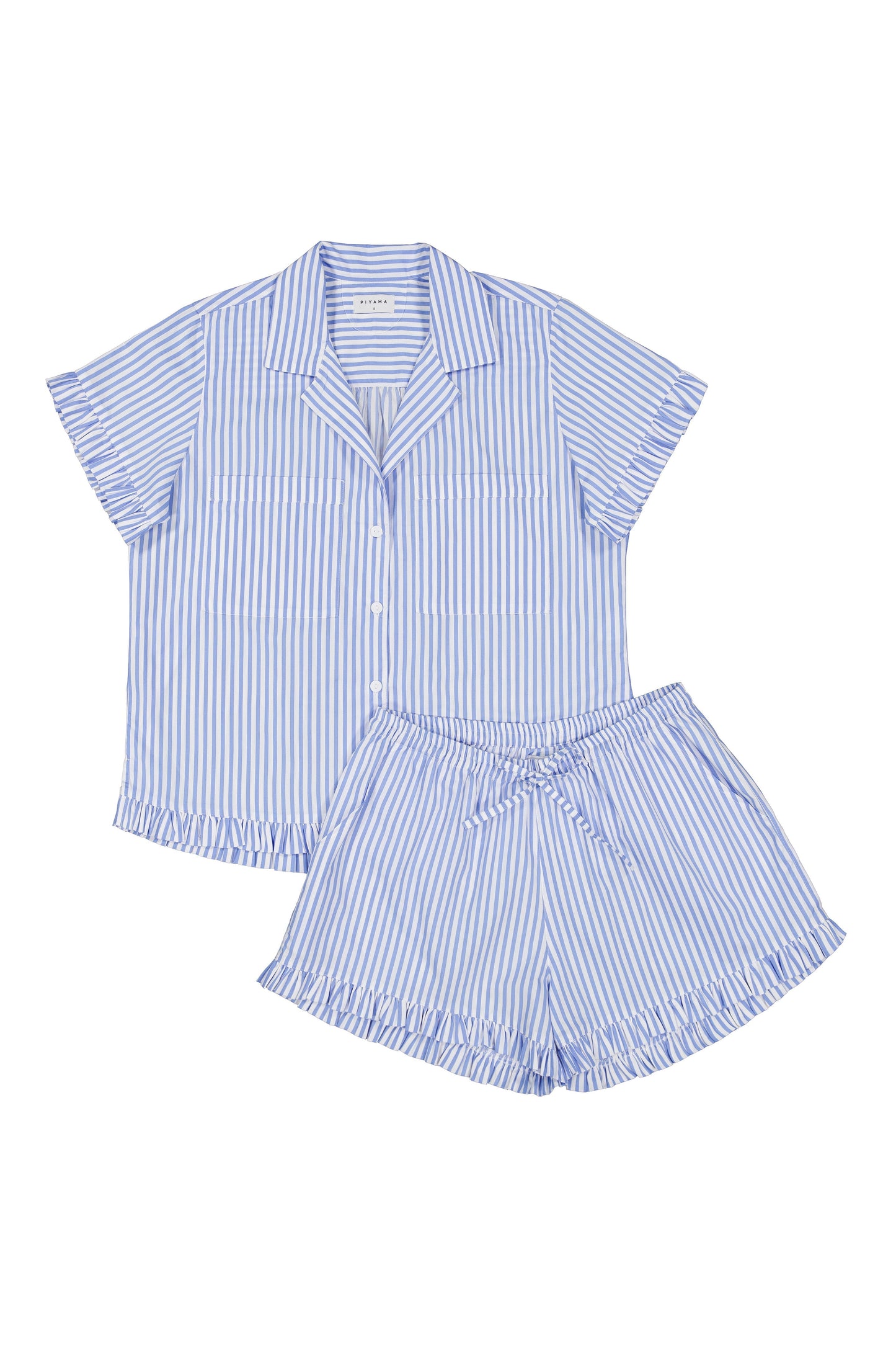 Felicity Frill Set - Cotton - Pinstripe Blue