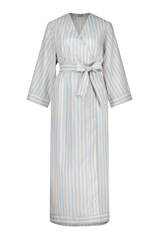 Alice Kimono Robe - Freehand Stripe - Milky Blue