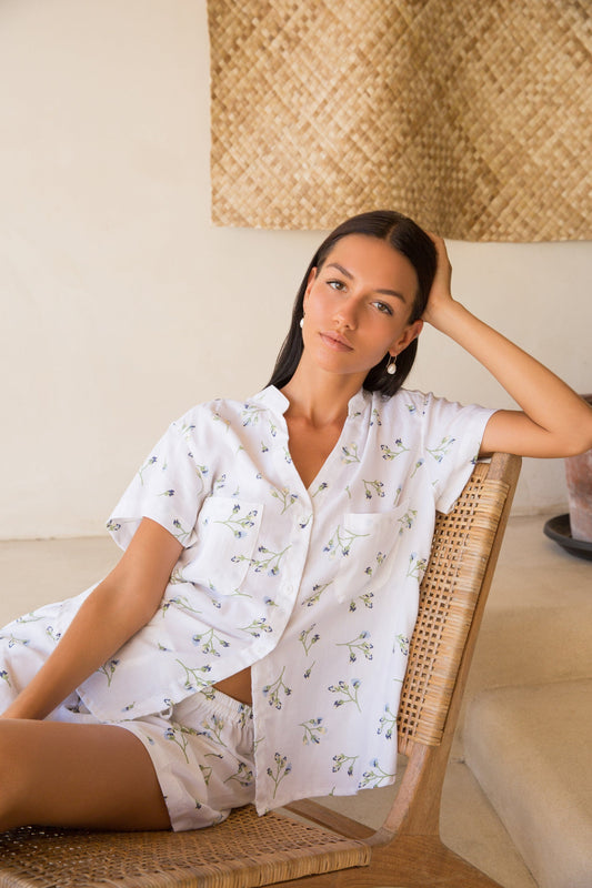 Maggie Pajama Set - Lyocell Linen - Bluebell