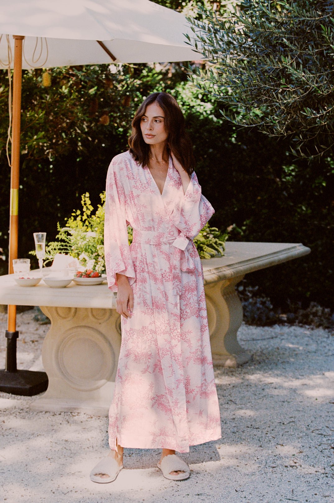 Alice Kimono Robe - Long - Summer Toile - Pink, M/L