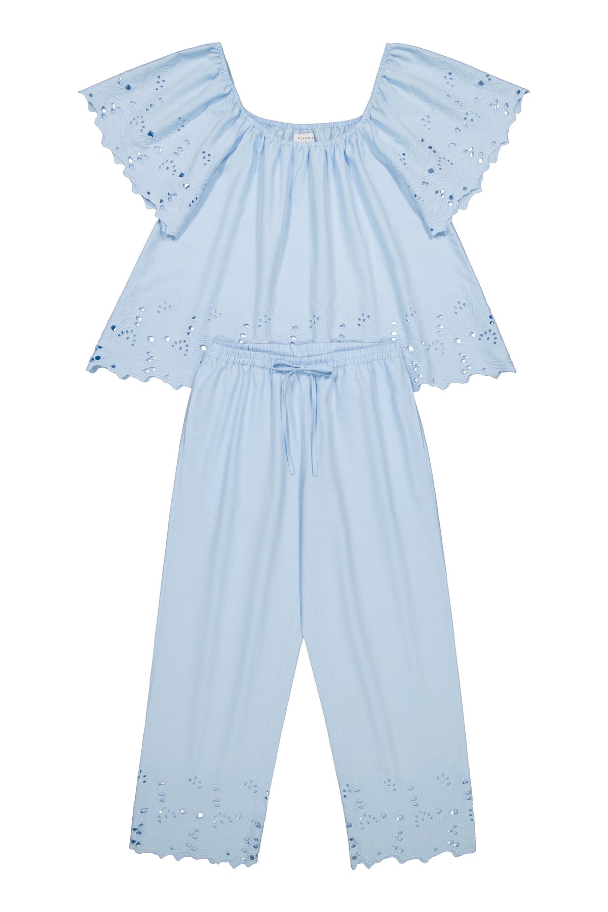 Betty Lounge Set - Pants - Cotton Embroidery - Delicate Blue