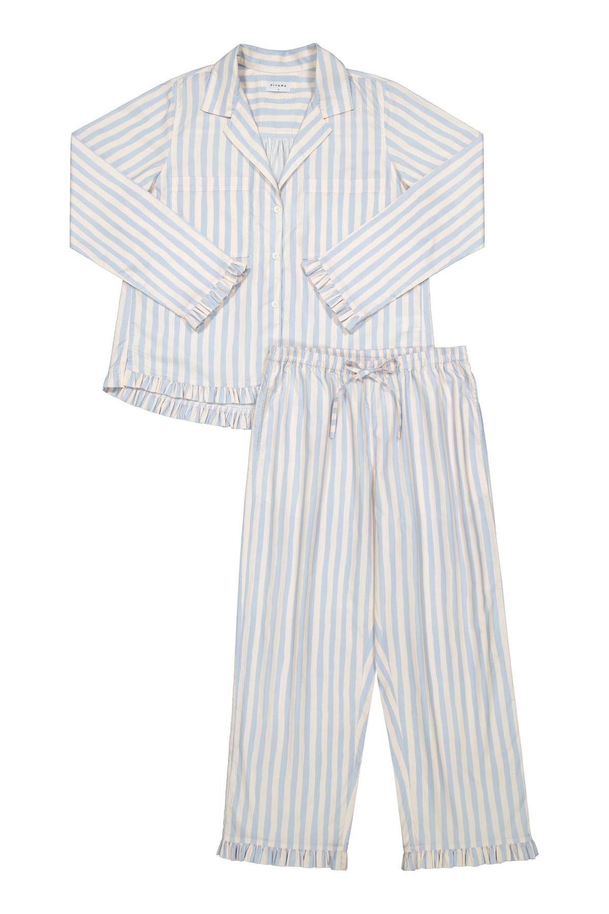 Felicity Frill Set - Long - Freehand Stripe - Milky Blue