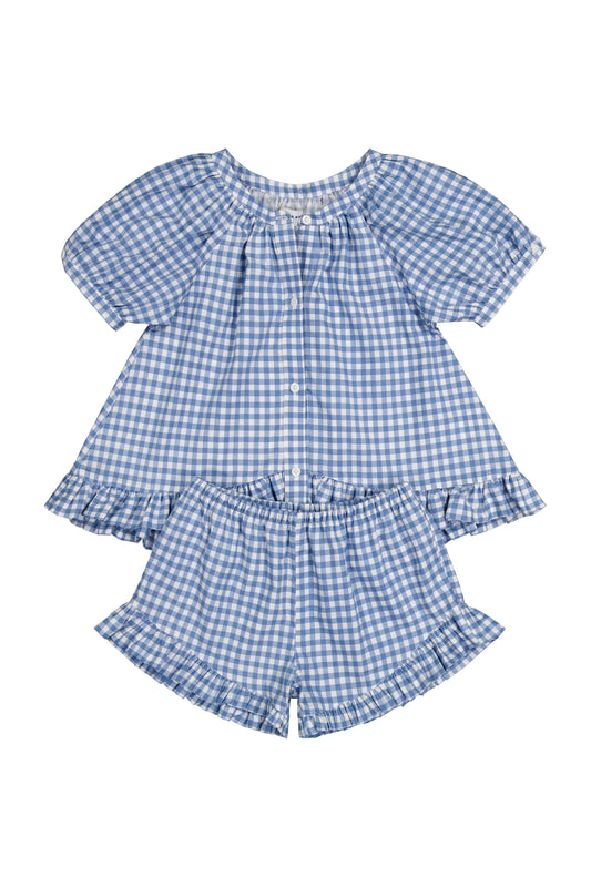 Girls Sophie Lounge Set - Gingham - French Blue