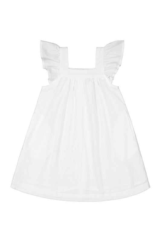 Girls Harriet Lounge Dress - White Washed Cotton