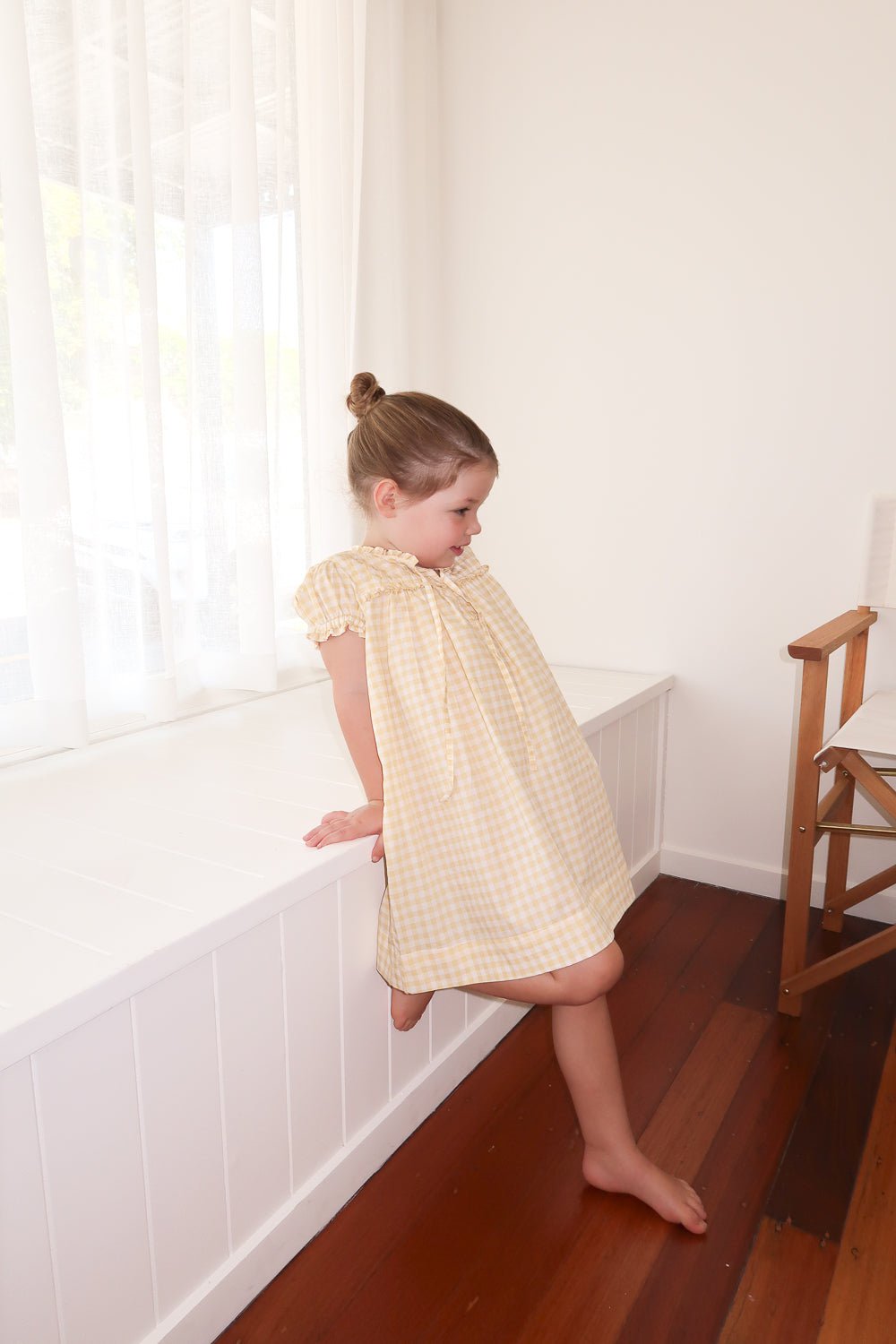 Girls Lounge Dress - Cotton - Gingham Yellow
