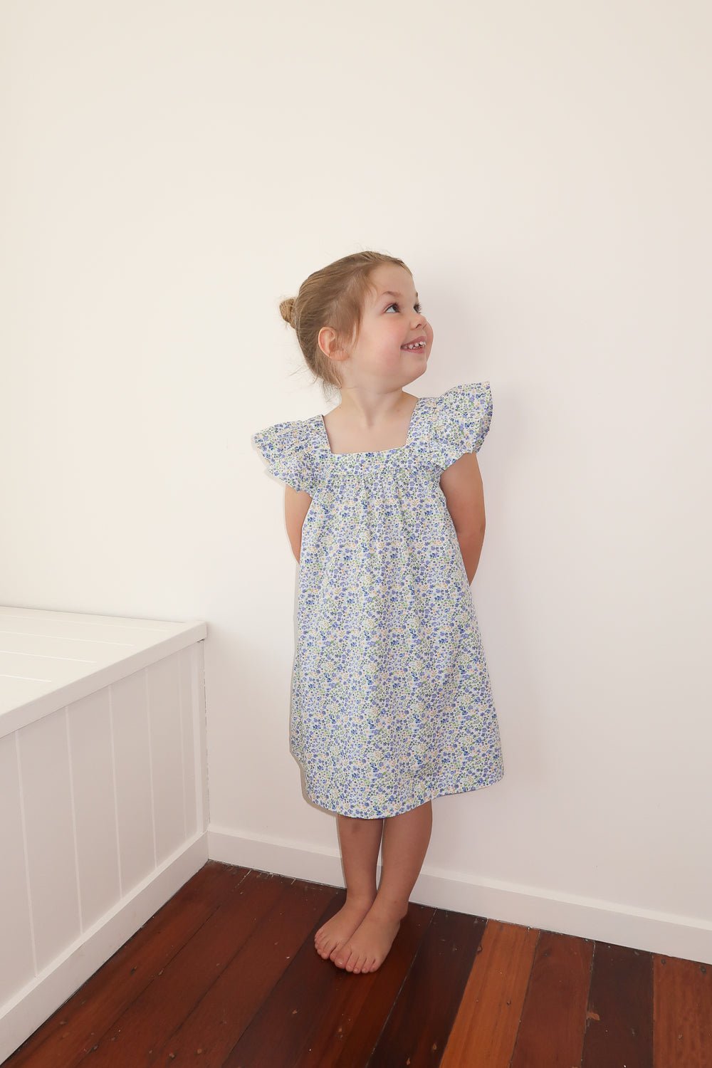 Harriet Lounge Dress - Cotton - Floret Blue Piyama USD Harriet Lounge Dress - Cotton - Floret Blue Piyama USD