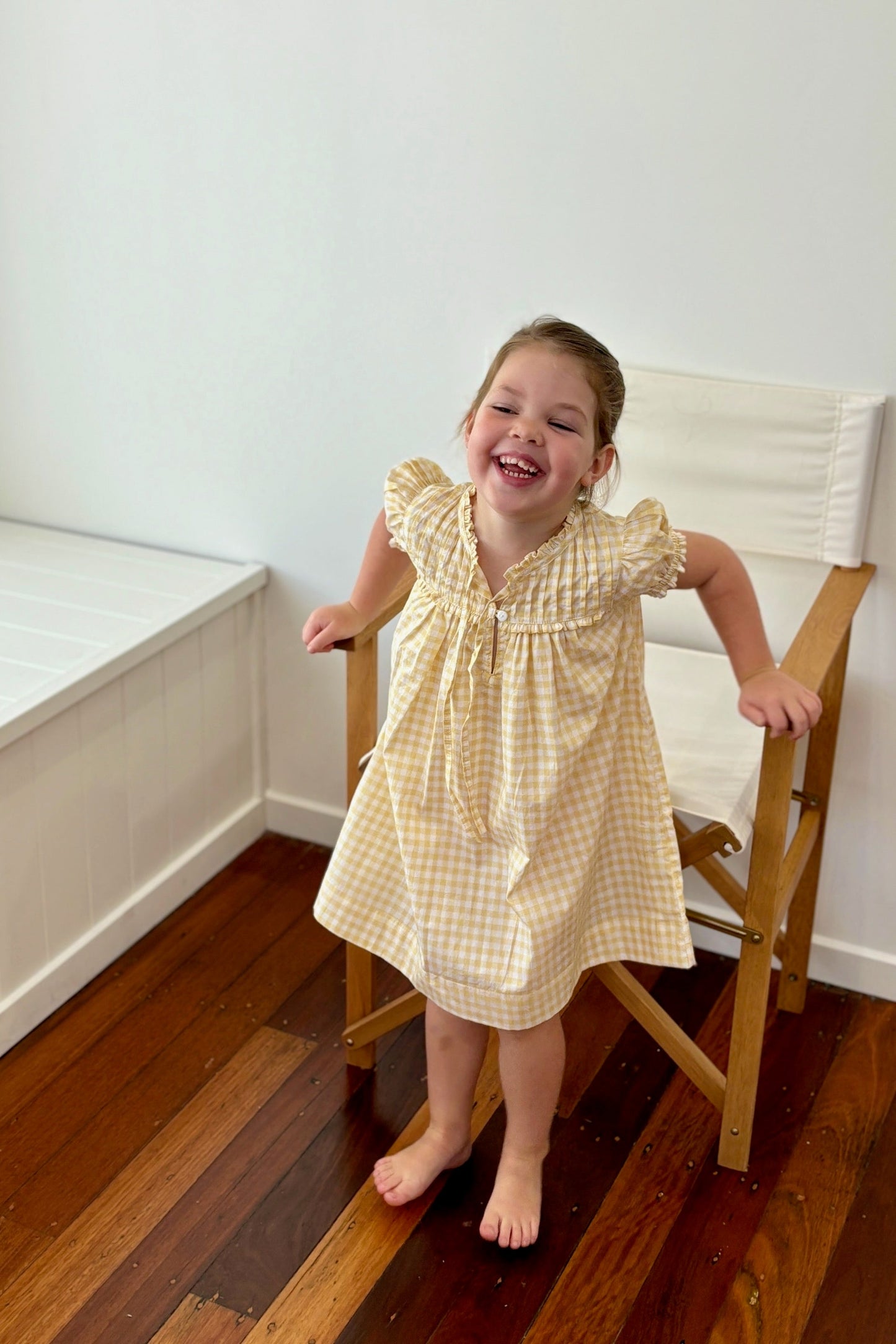 Girls Lounge Dress - Cotton - Gingham Yellow