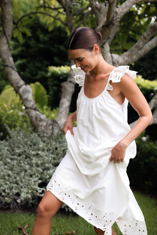 Piyama Indah Lounge Dress - Cotton Embroidery - Vanilla — view 4