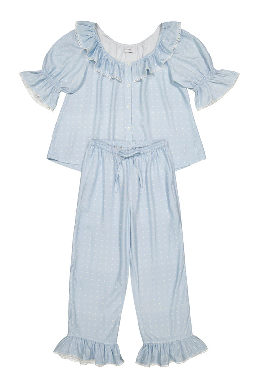 Jemima Sleep Set - Pants - ECOVERO™ - Milky Blue Dot
