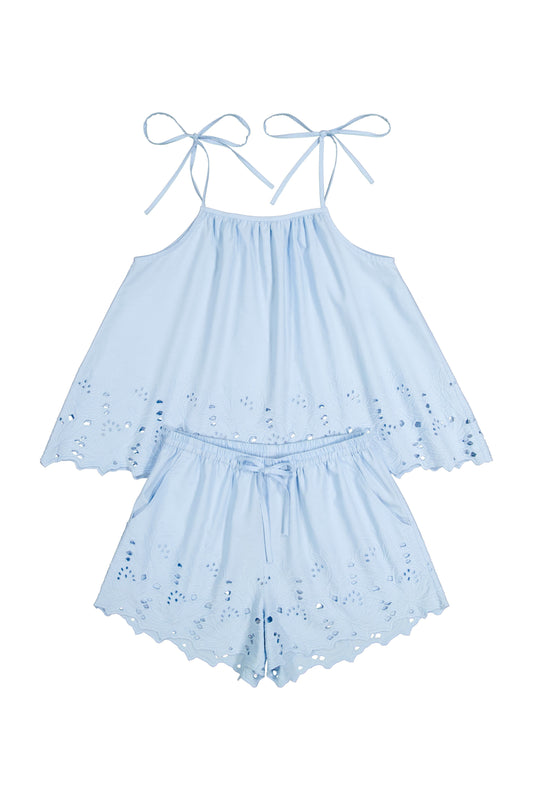 Lucy Lounge Set - Cotton Embroidery - Delicate Blue