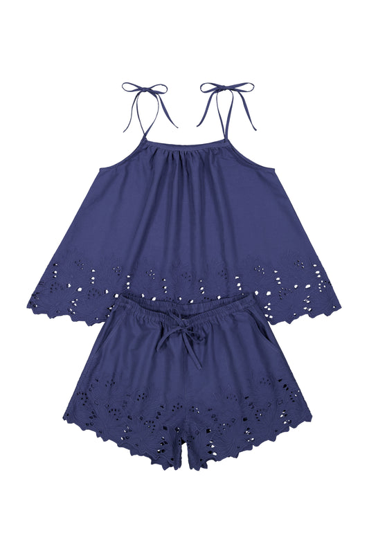Lucy Lounge Set - Cotton Embroidery - Twilight Blue
