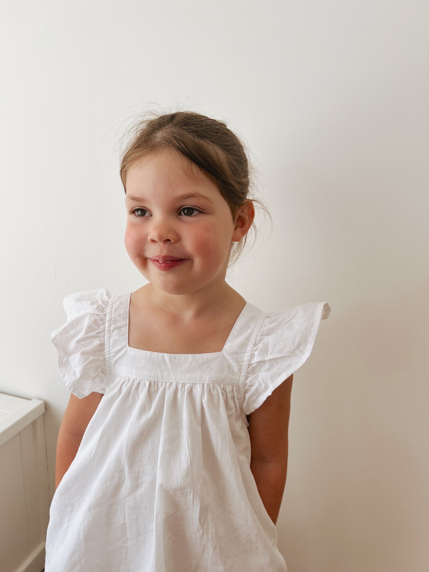 Girls Harriet Lounge Dress - White Washed Cotton