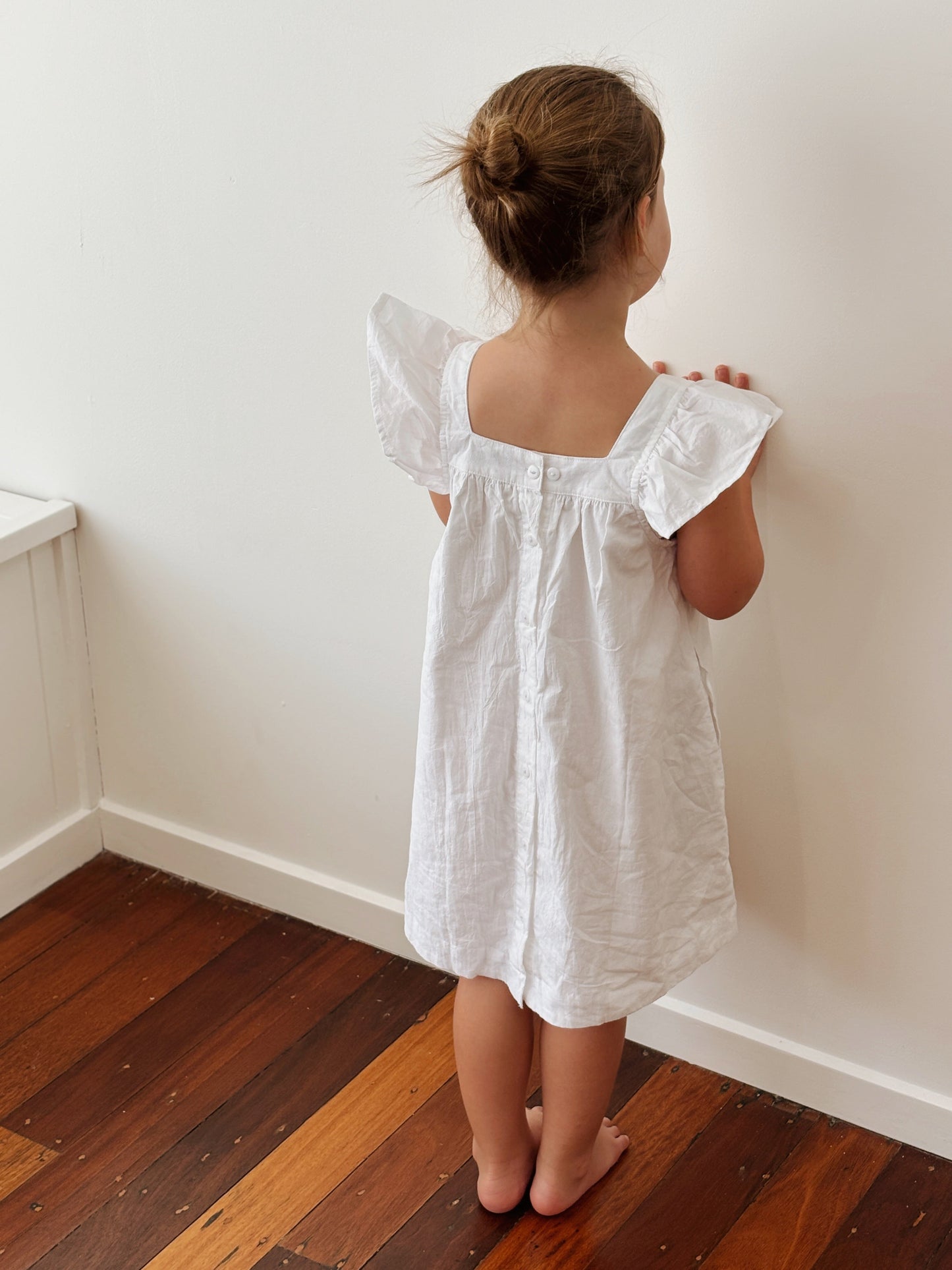 Girls Harriet Lounge Dress - White Washed Cotton