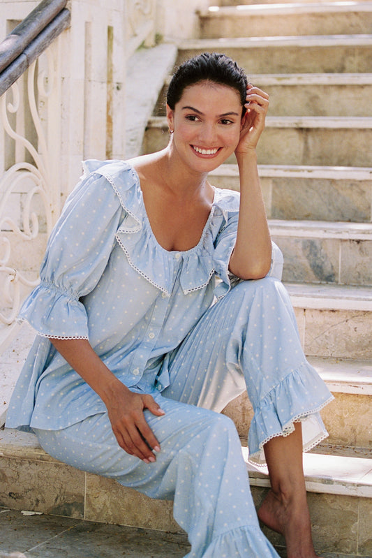 Jemima Sleep Set - Pants - ECOVERO™ - Milky Blue Dot