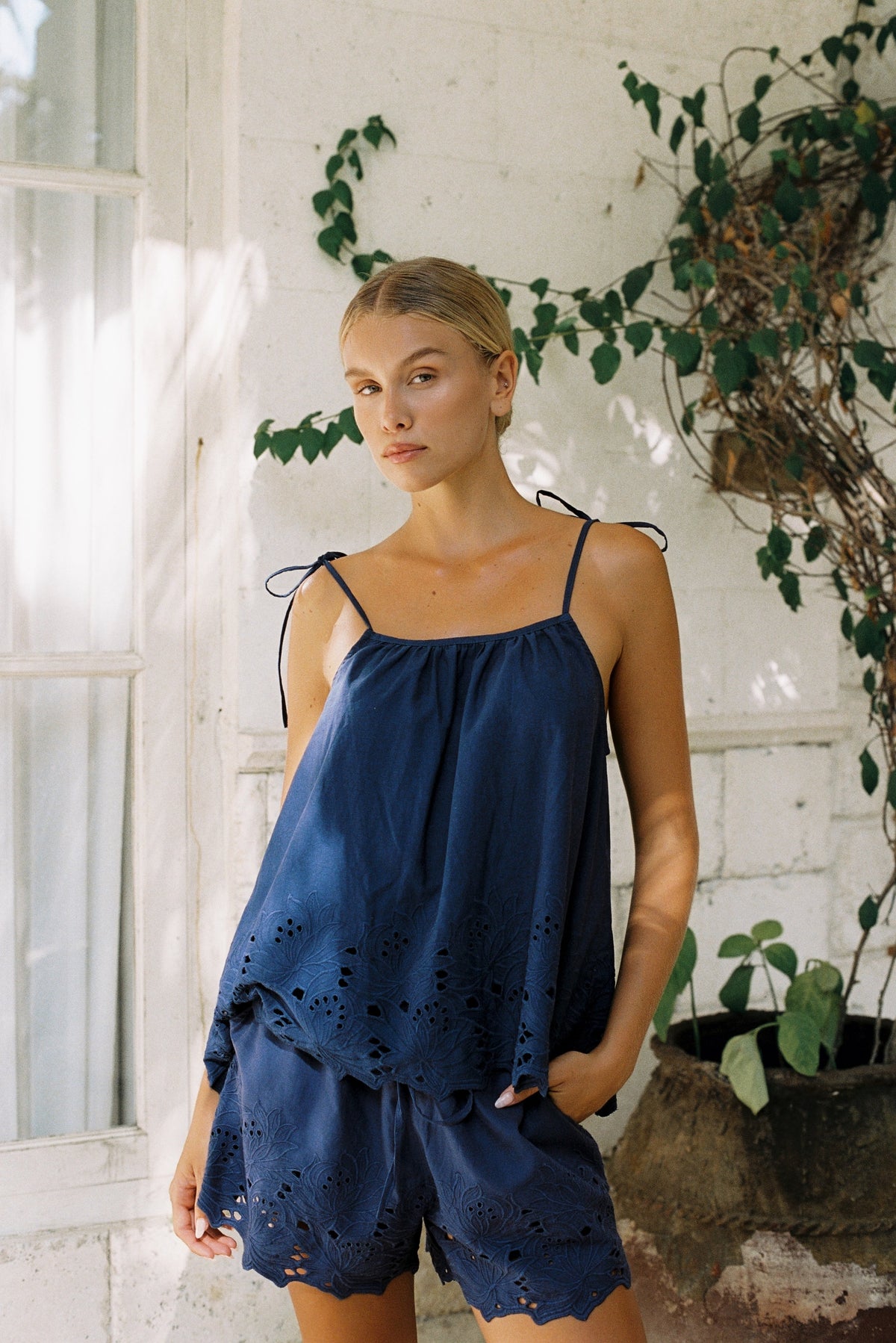 Lucy Lounge Set - Cotton Embroidery - Twilight Blue