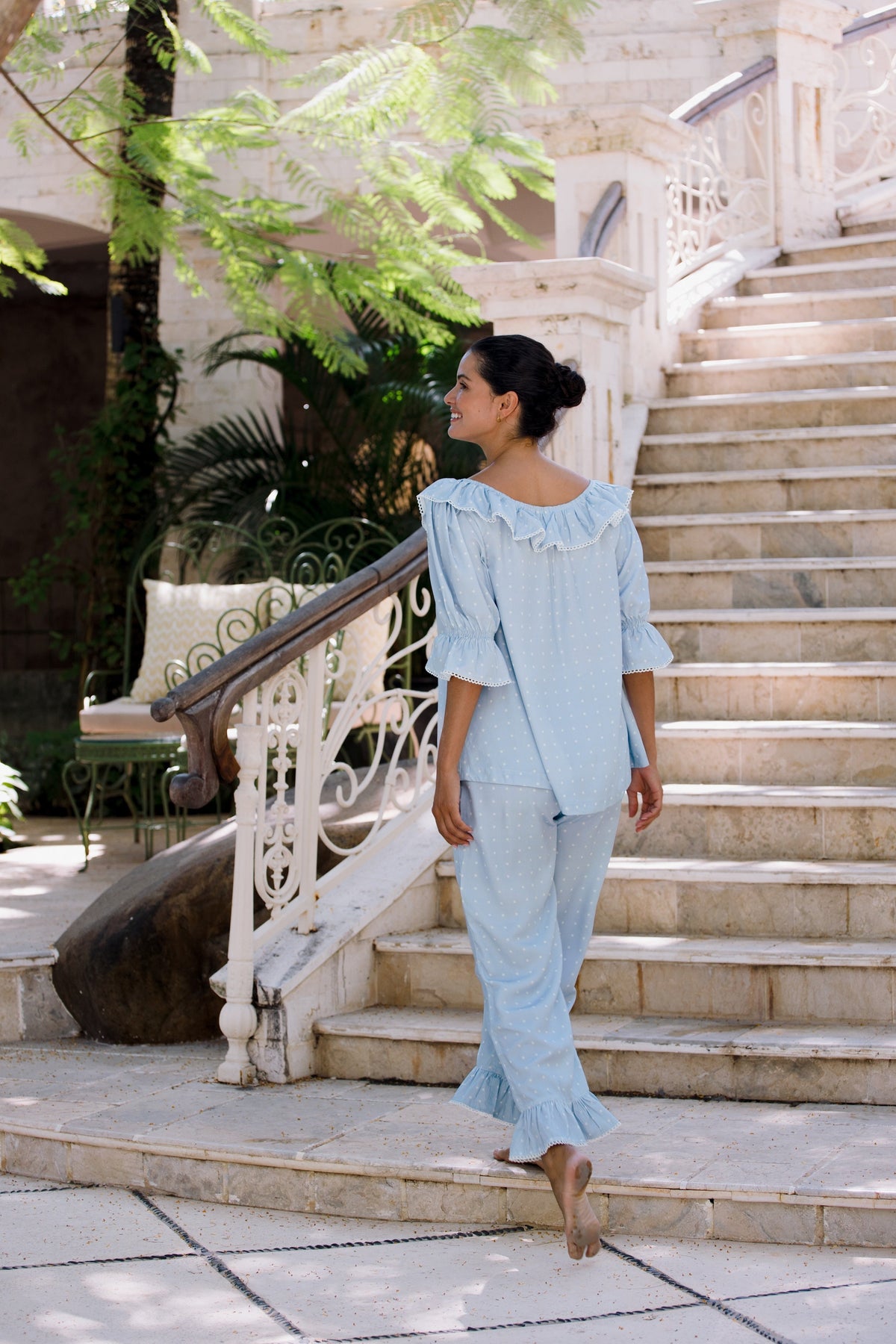 Jemima Sleep Set - Pants - ECOVERO™ - Milky Blue Dot