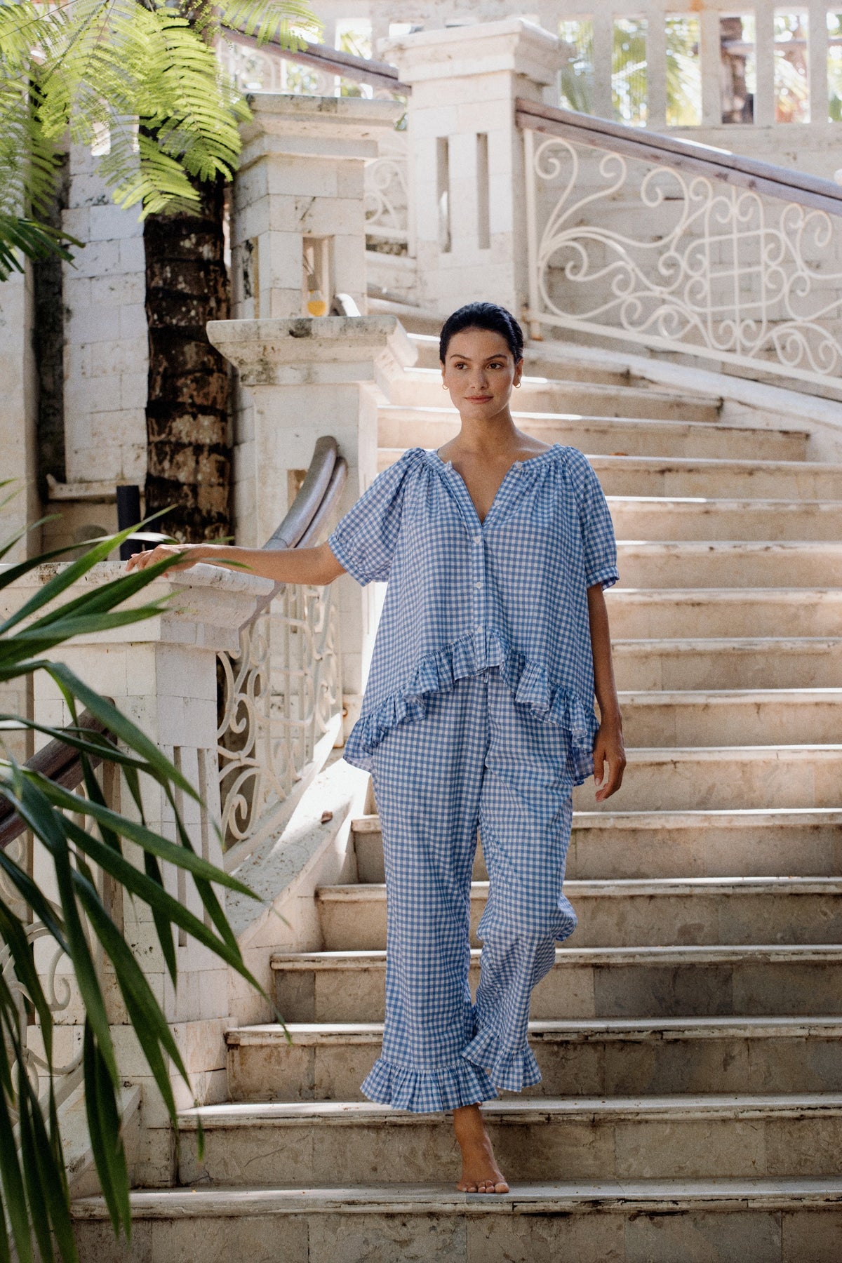 Sophie Sleep Set - Pants - Gingham - French Blue