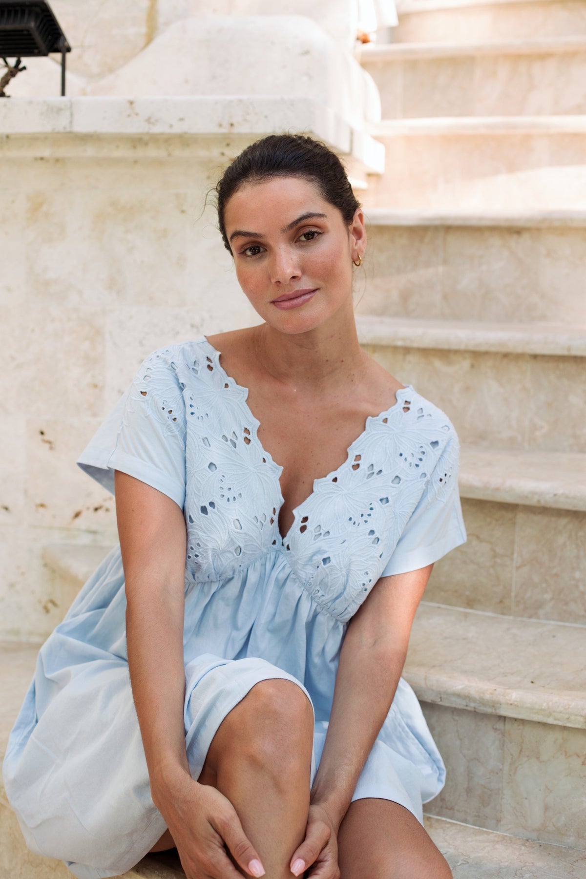 Billie Lounge Dress - Cotton Embroidery - Delicate Blue