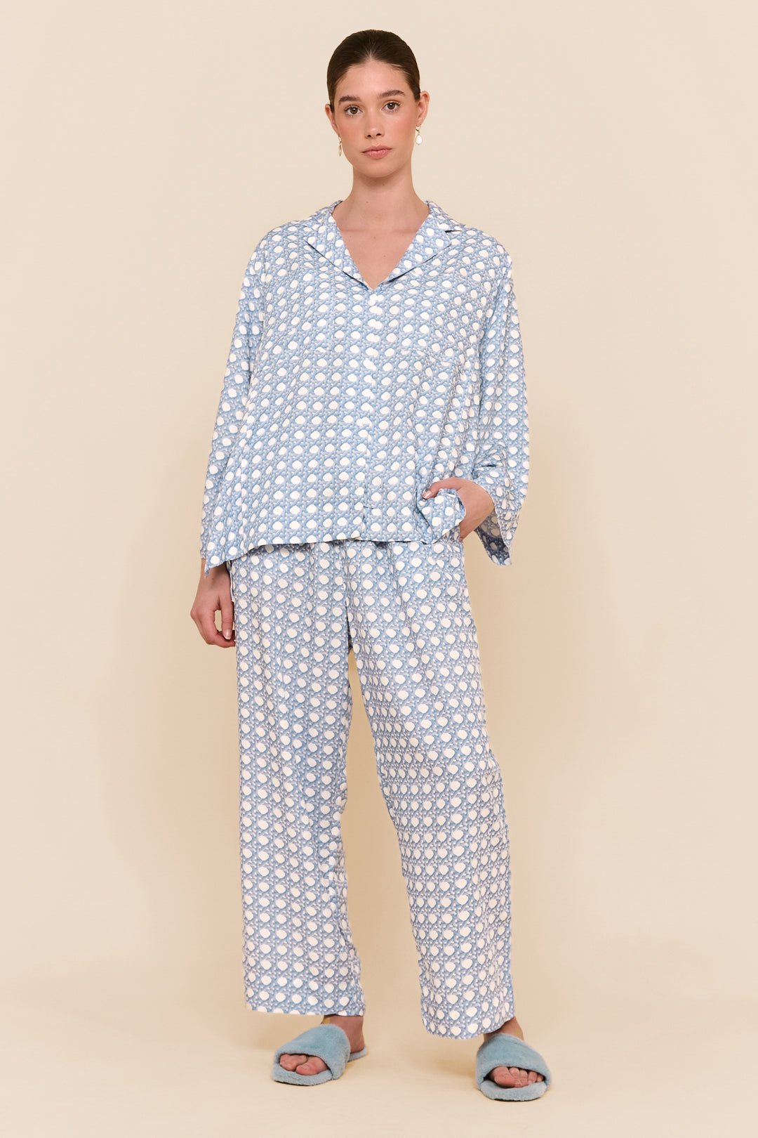 Peta Sleep Set - Long - ECOVERO™ - Rattan - Cornflower Blue