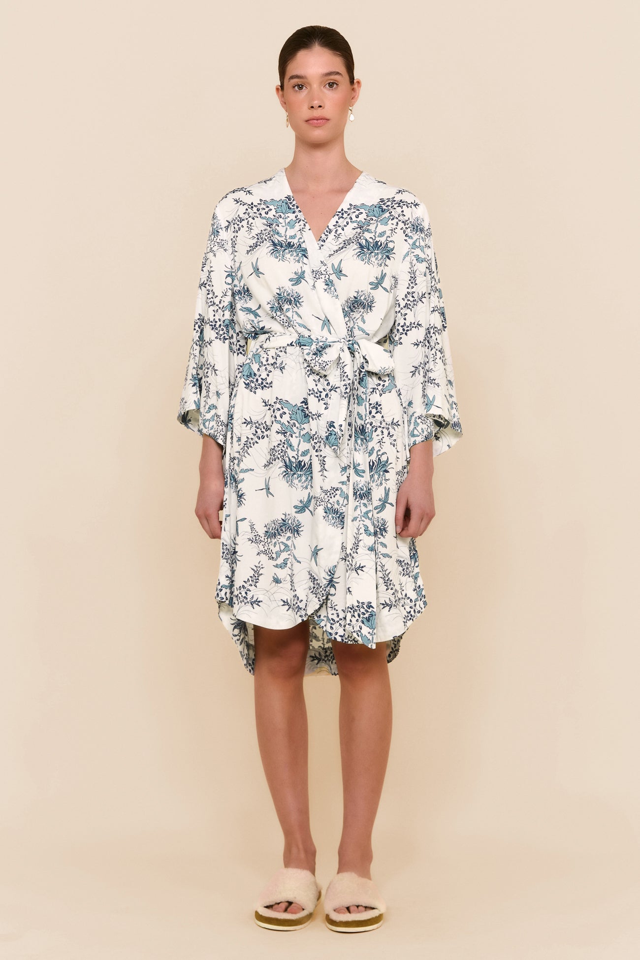 Short Kimono Robe - Summer Toile - Aegean Blue, XXL Short Kimono Robe - Summer Toile - Aegean Blue, XXL