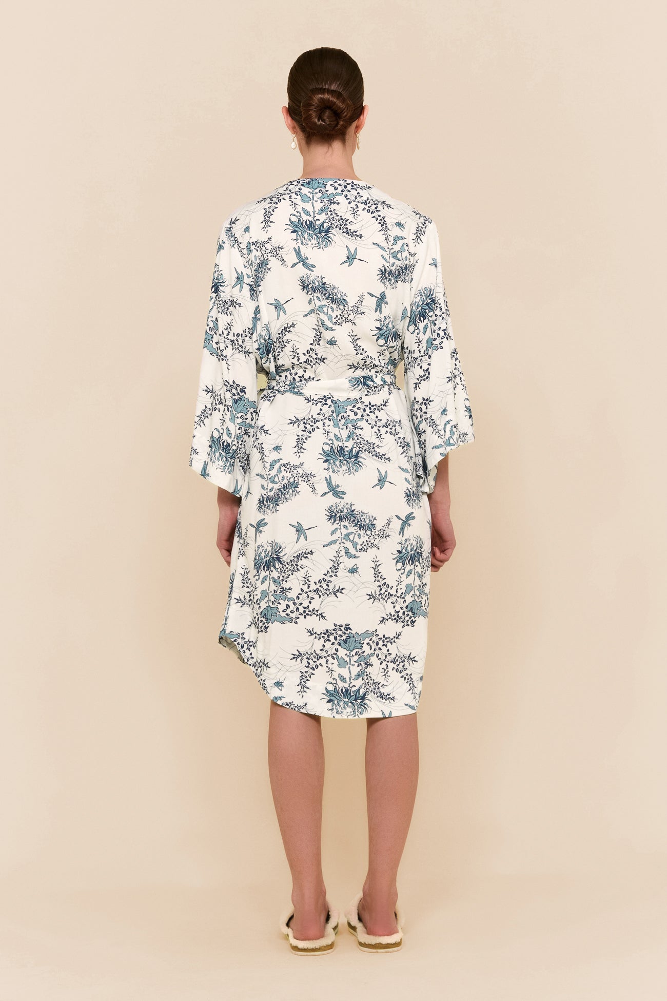 Short Kimono Robe - Summer Toile - Aegean Blue