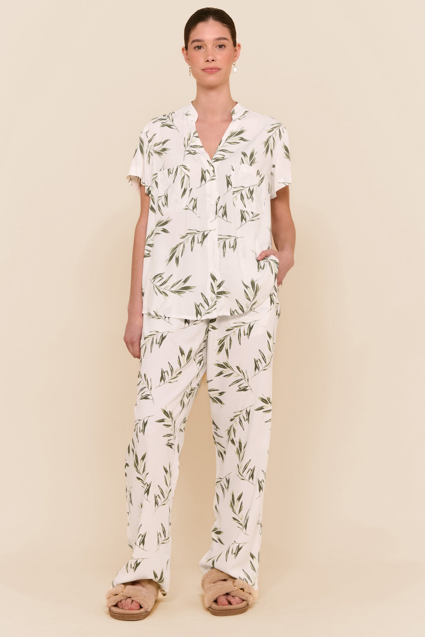 Maggie Pajama Set - Long Pants - Olive Leaf