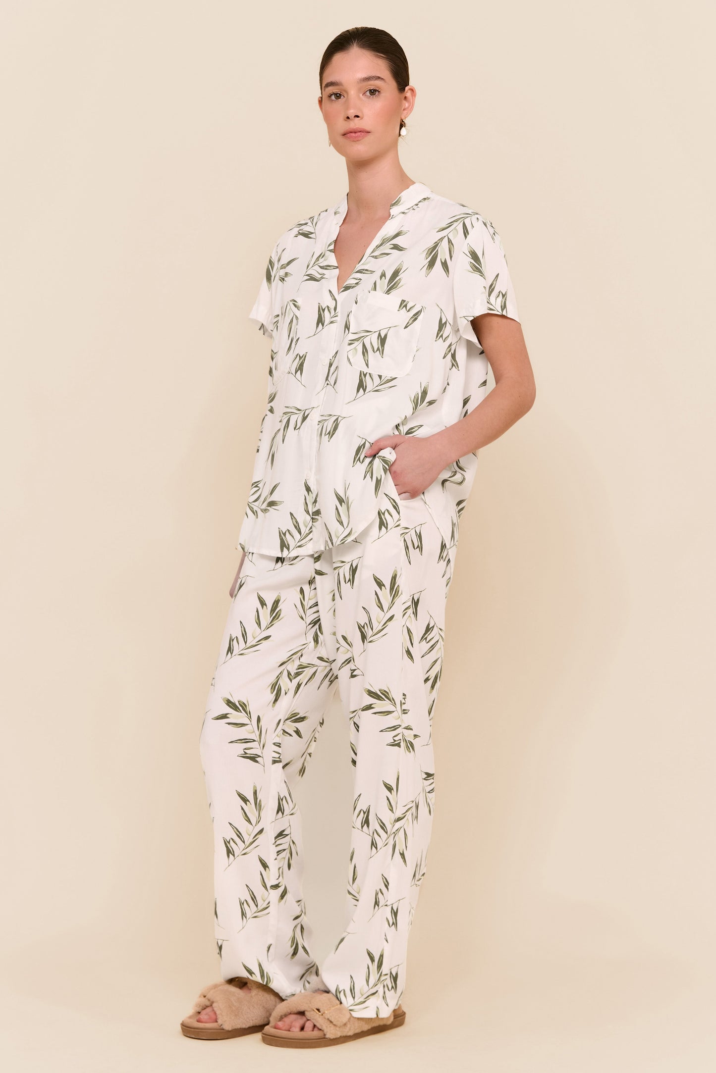Maggie Pajama Set - Long Pants - Olive Leaf