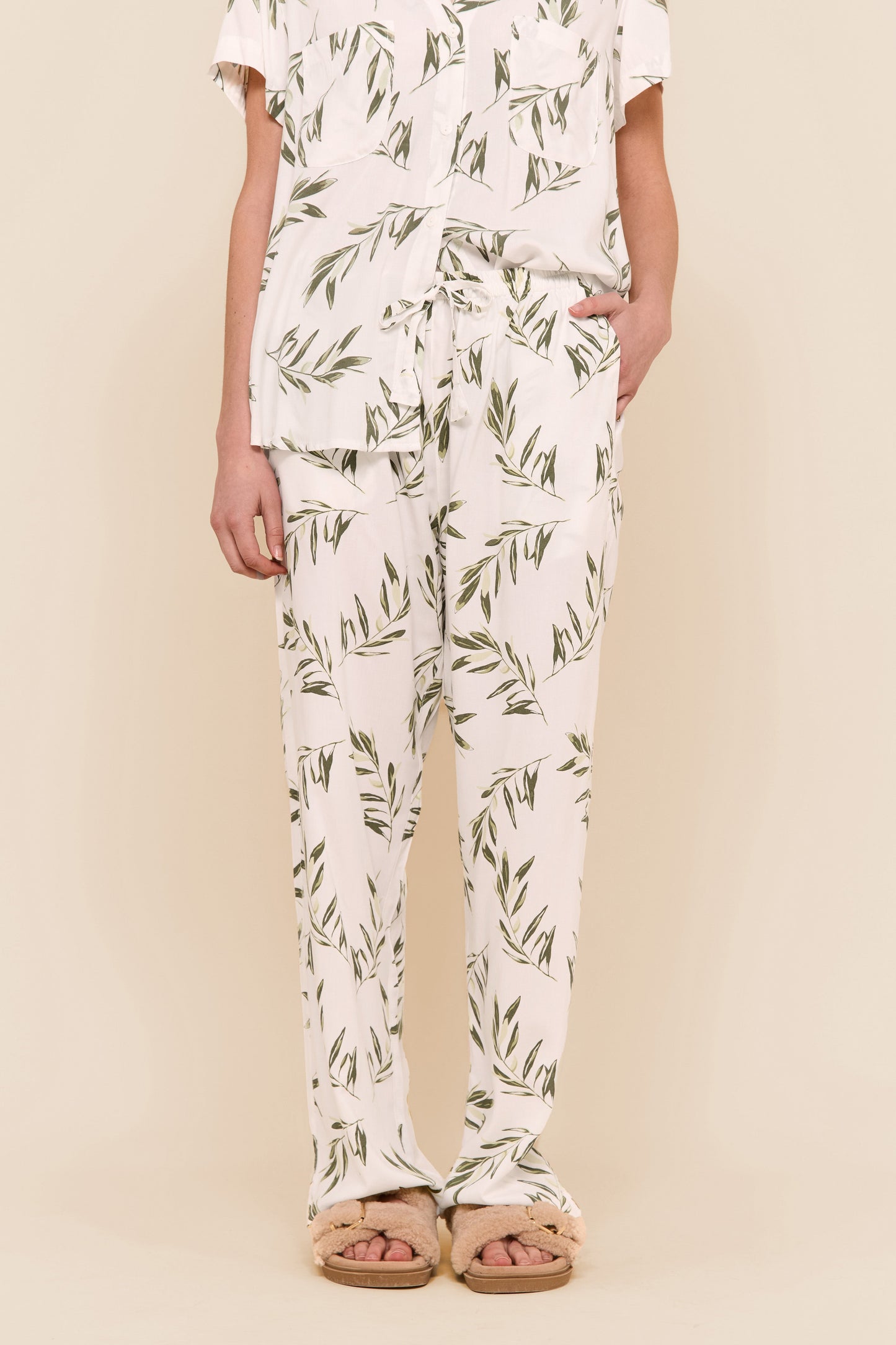 Maggie Pajama Set - Long Pants - Olive Leaf