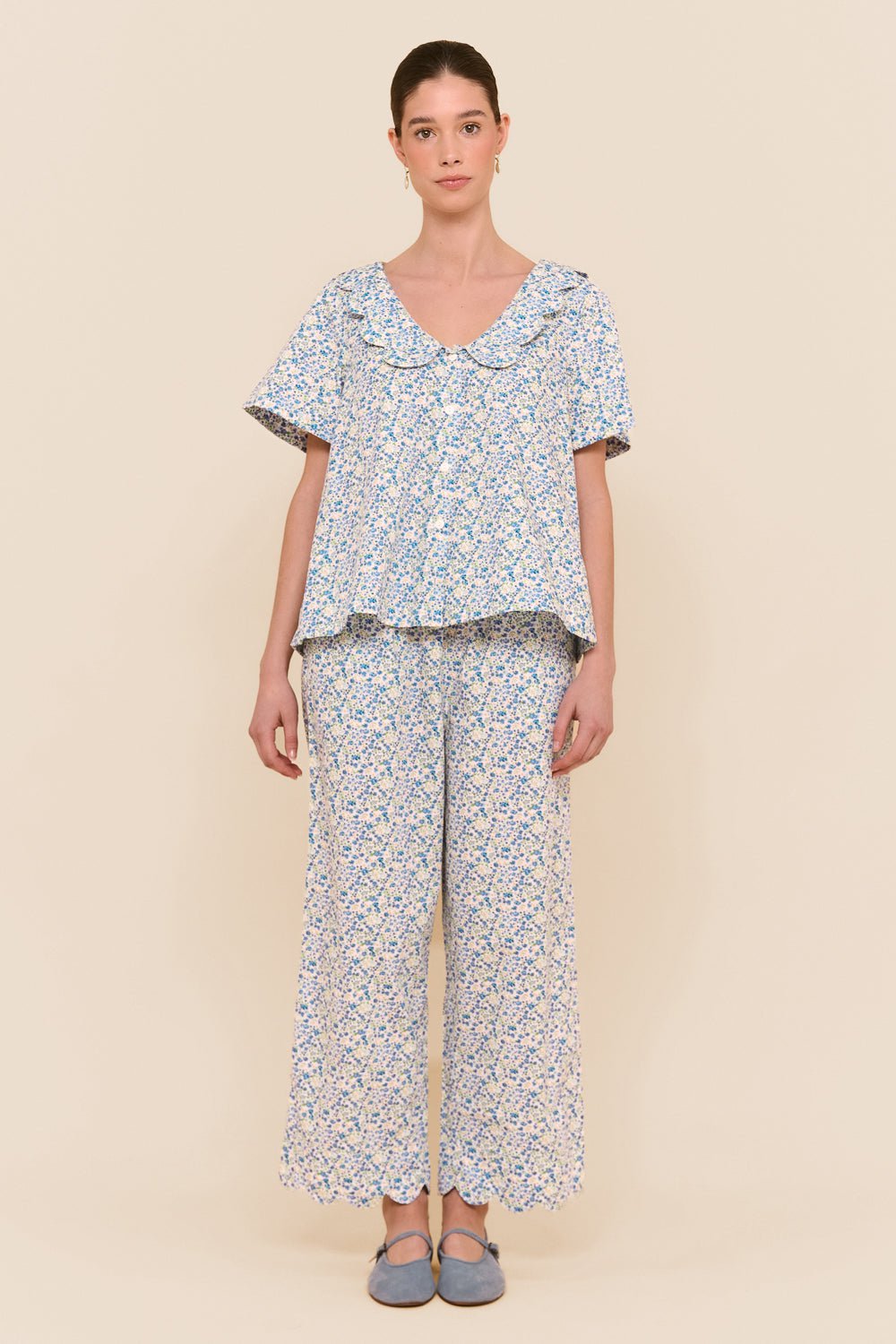 Penelope Sleep Set - Pants - Cotton - Floret Blue