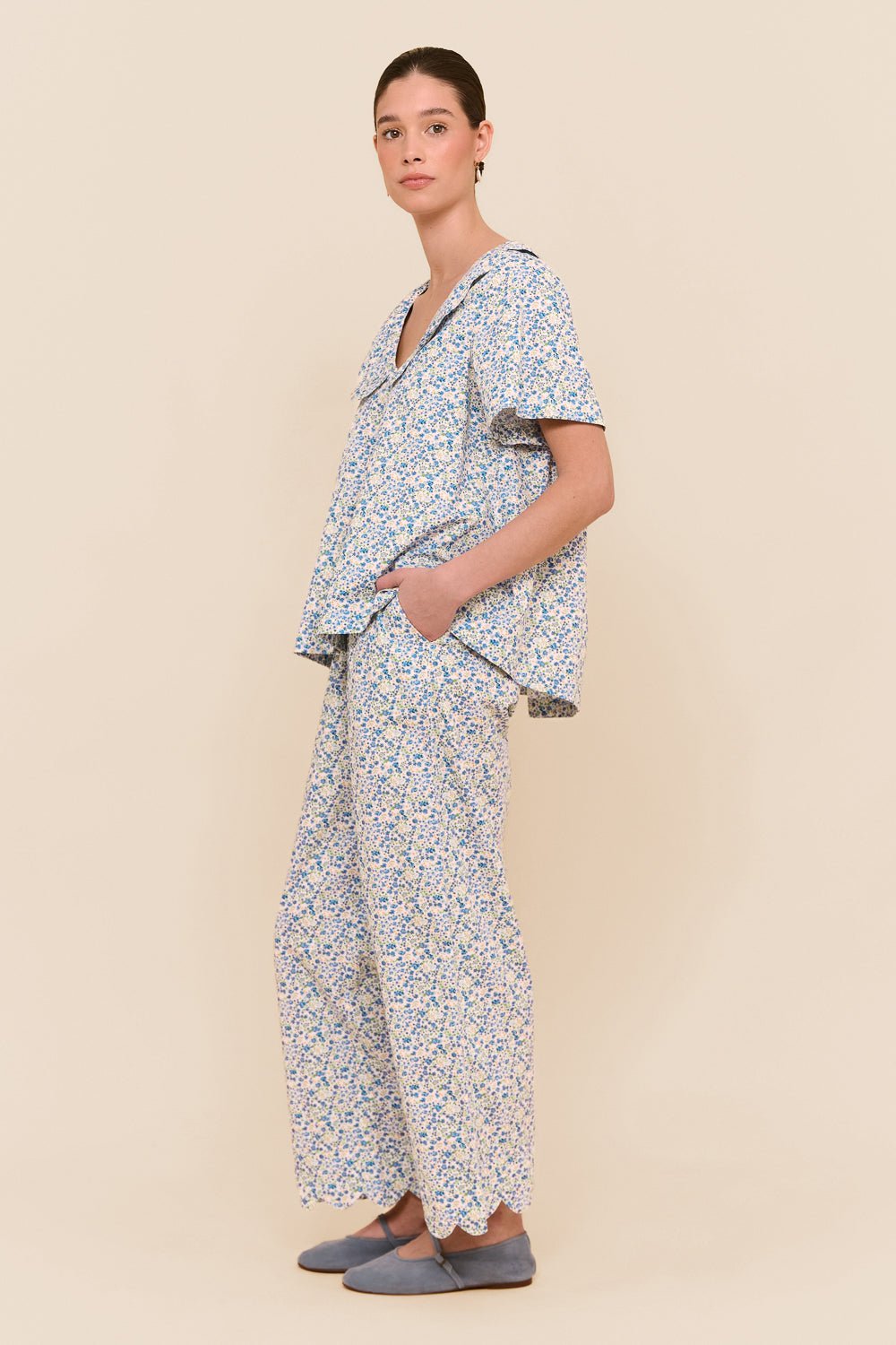 Penelope Sleep Set - Pants - Cotton - Floret Blue