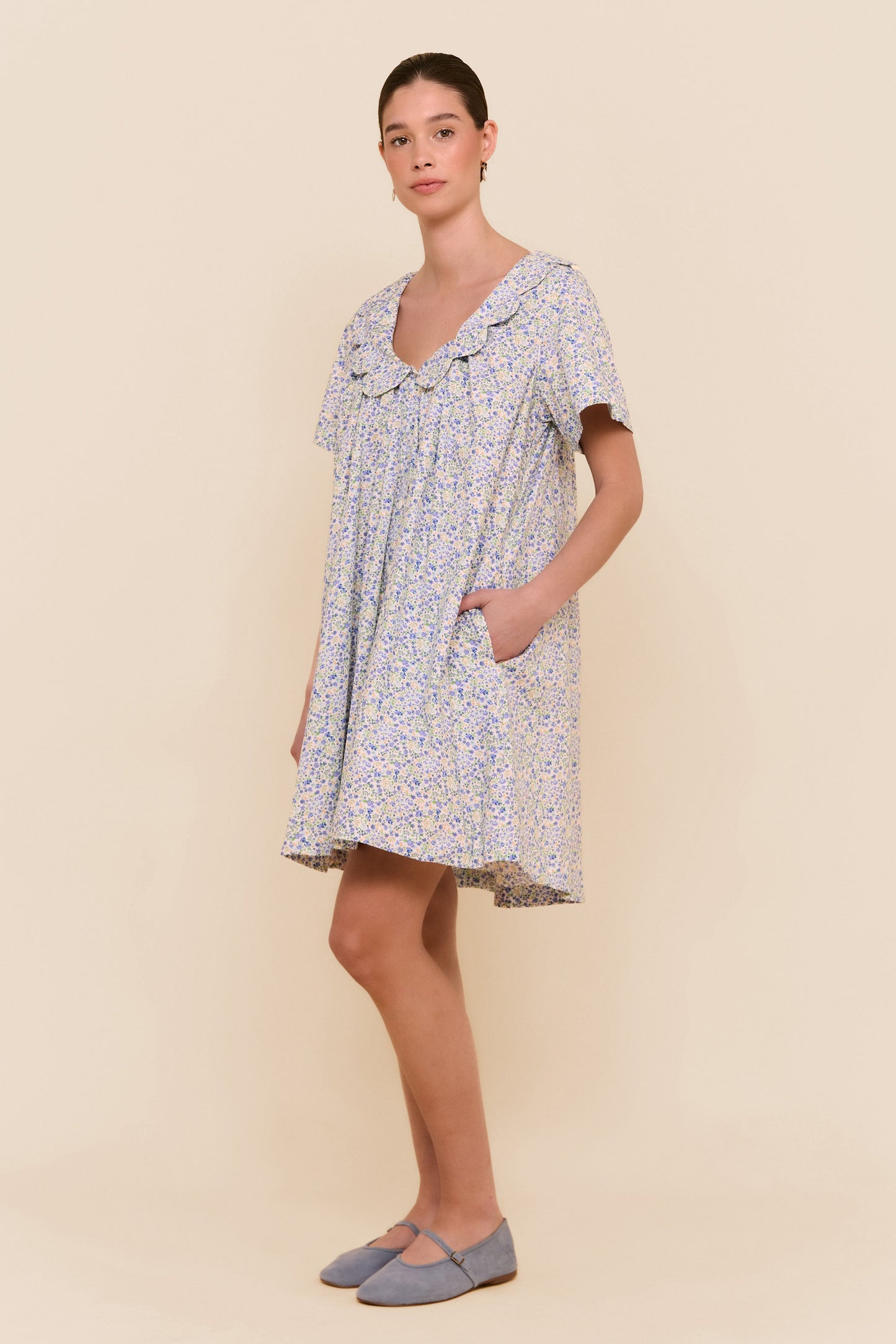Penelope Lounge Dress - Cotton - Floret Blue
