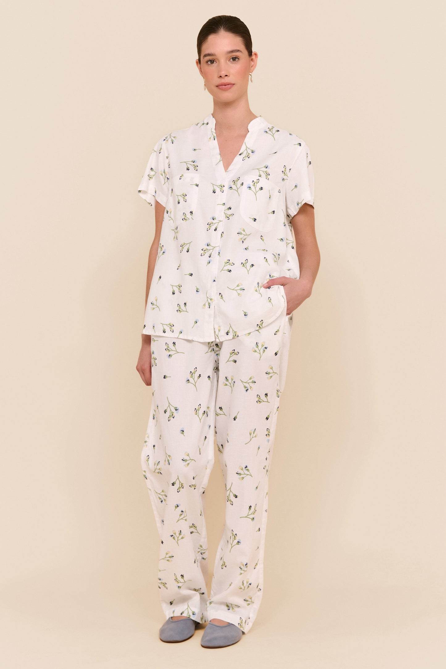 Maggie Pajama Set - Long Pants - Lyocell Linen - Bluebell