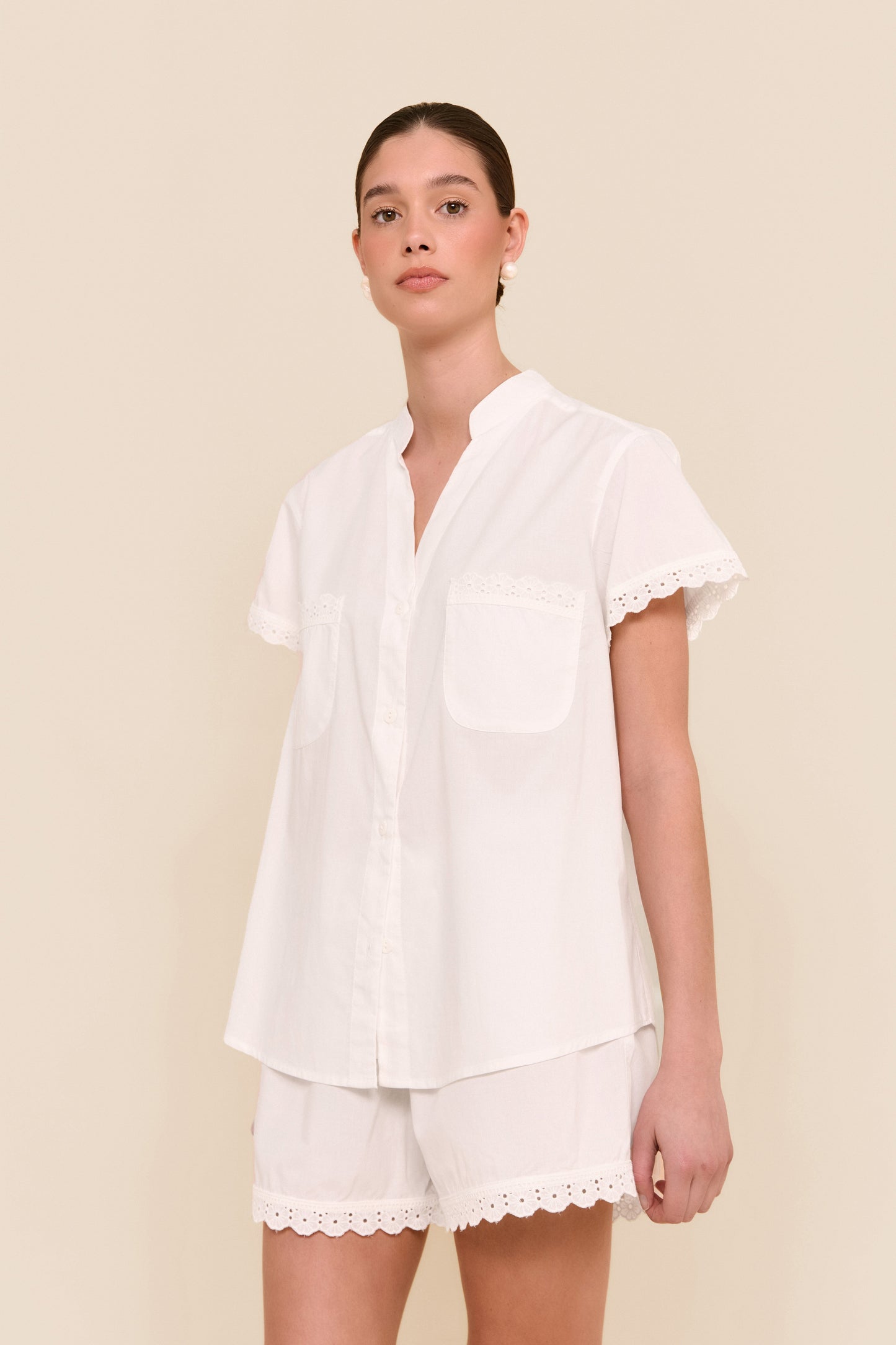 Maggie Pyjama Set - Bridal - Cotton Modal - Off White + Daisy Trim