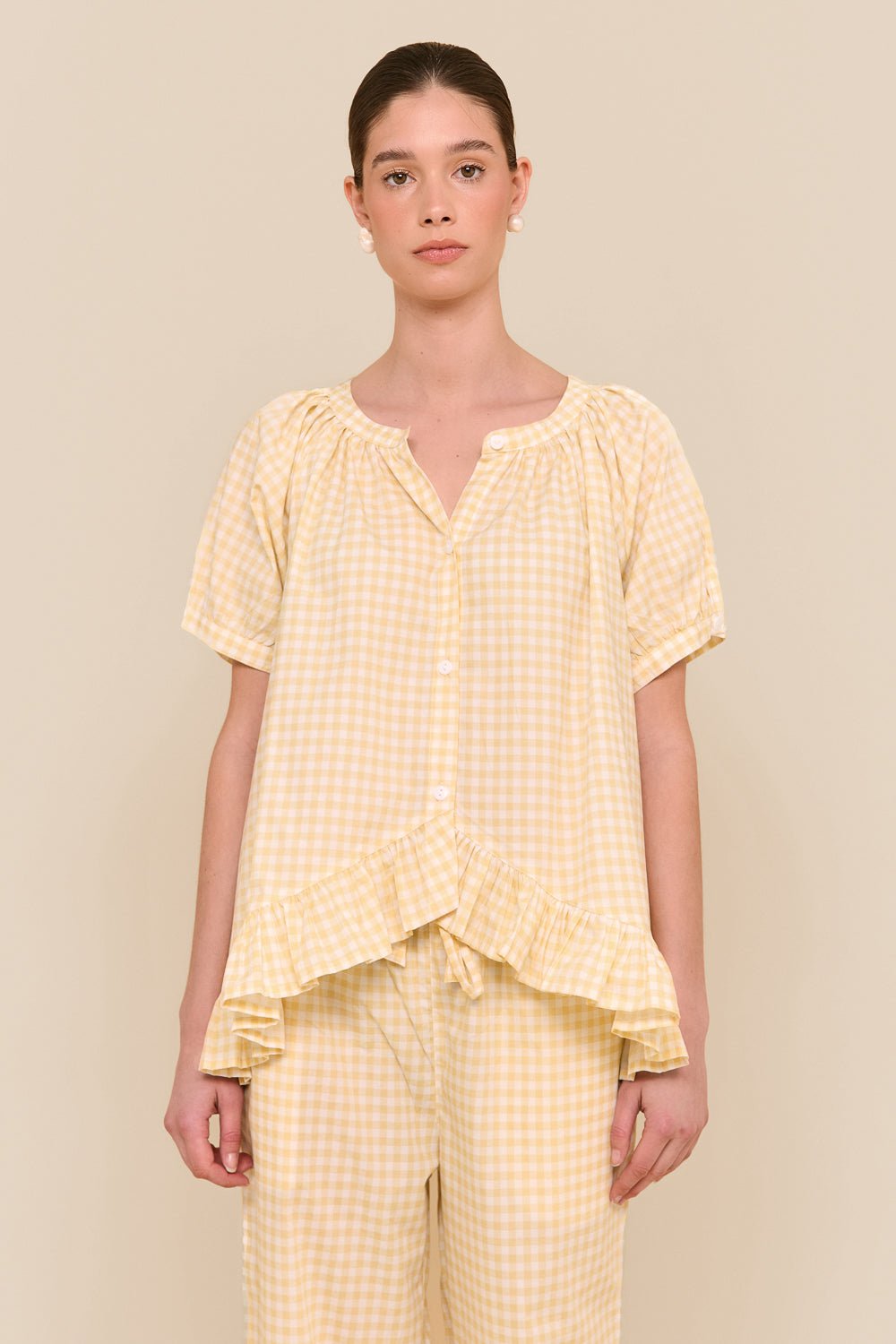 Sophie Sleep Set - Pants - Cotton - Gingham Yellow
