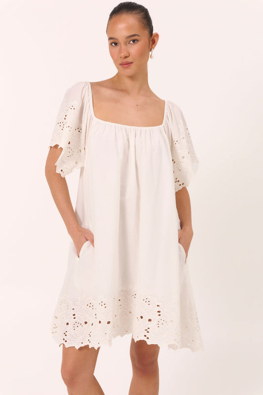 Betty Lounge Dress - Cotton Embroidery - Vanilla