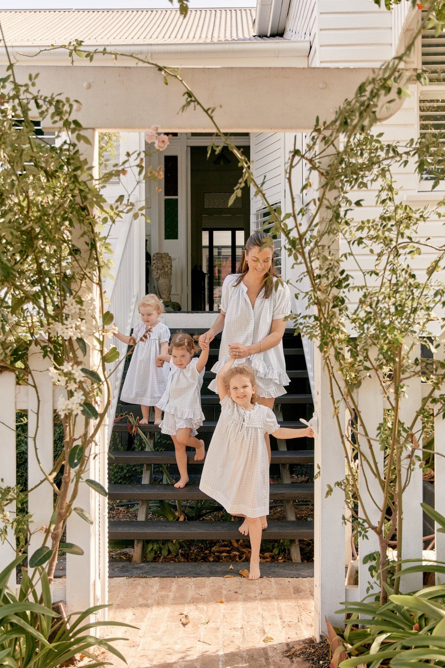 Girls Lounge Dress - Gingham Pale Blue