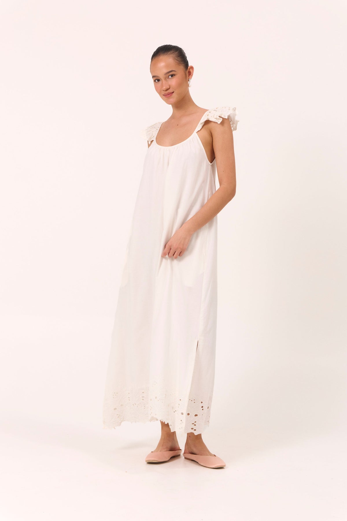 Piyama Indah Lounge Dress in Vanilla – white lounge dress in cotton – image 2