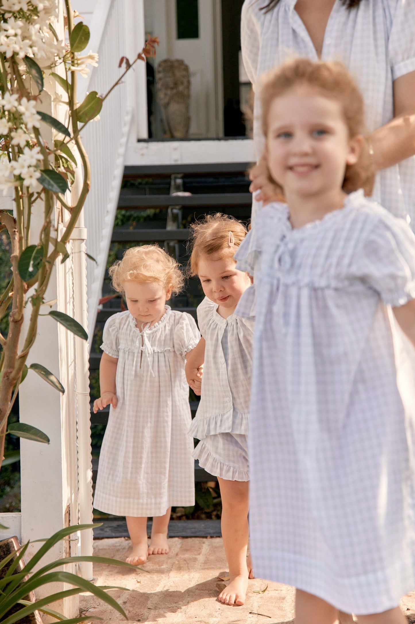 Girls Lounge Dress - Gingham Pale Blue
