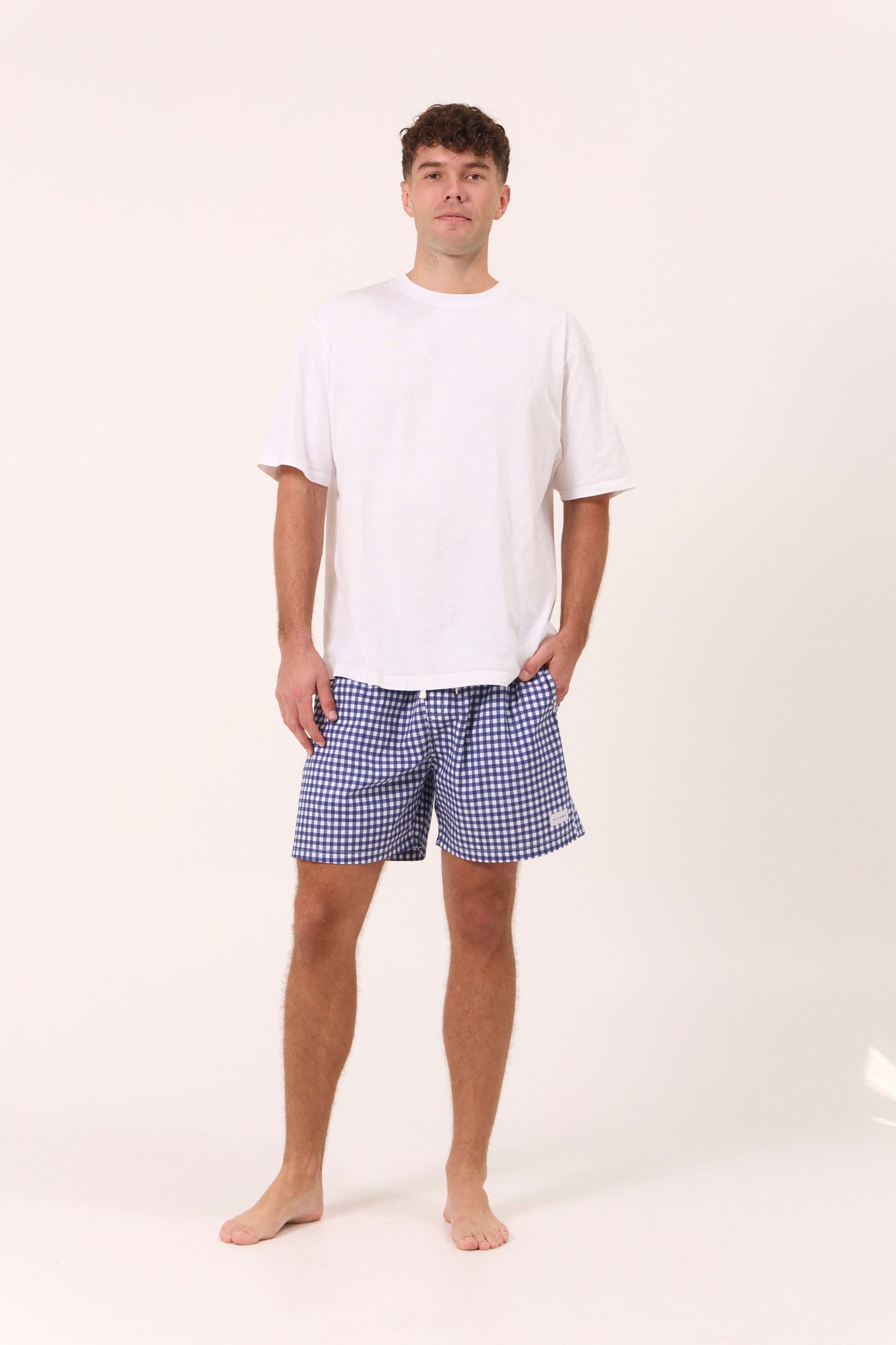 Mens Boxer Shorts - Gingham - Navy Blue